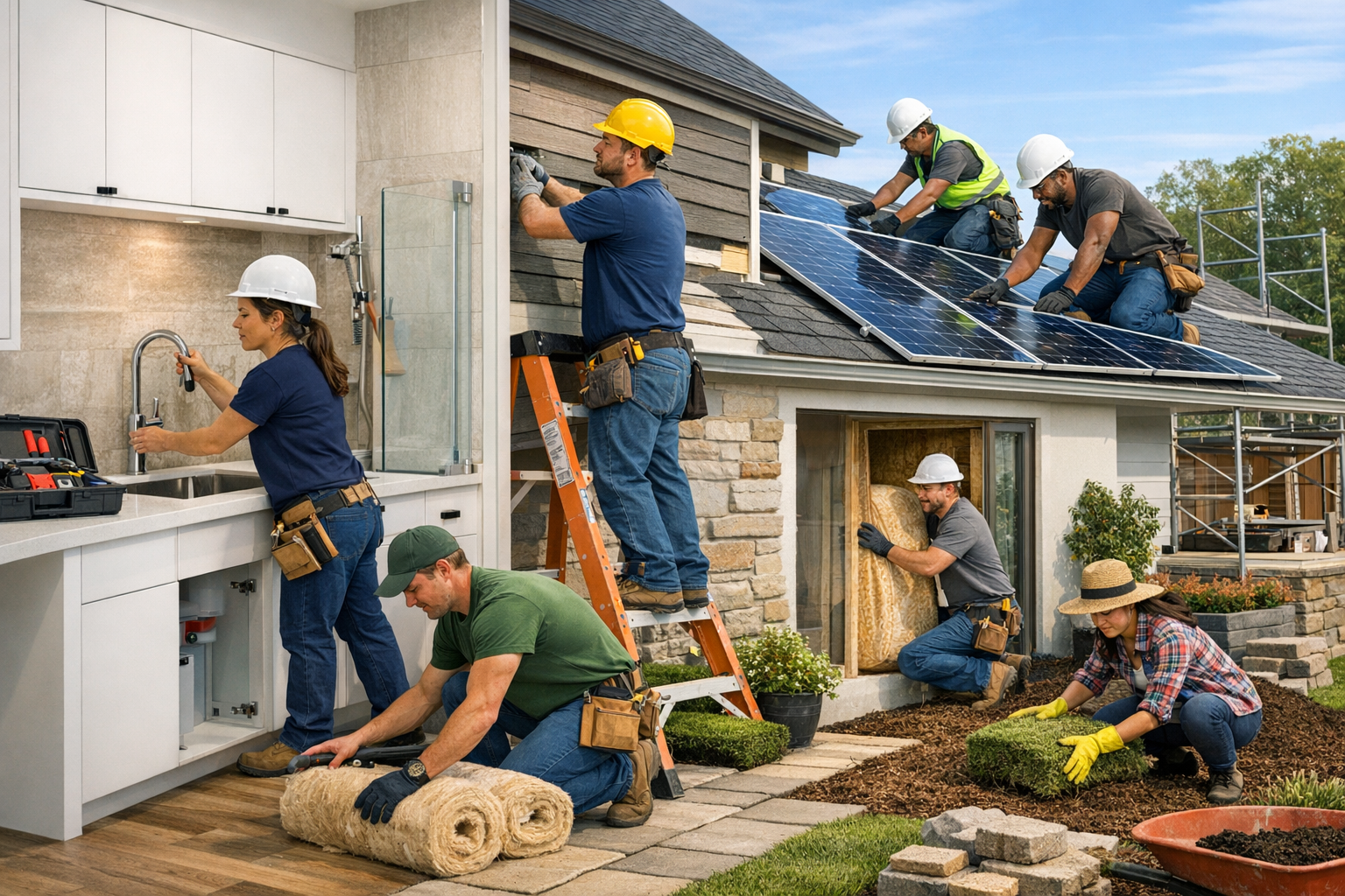Building and renovation specialists working on a property